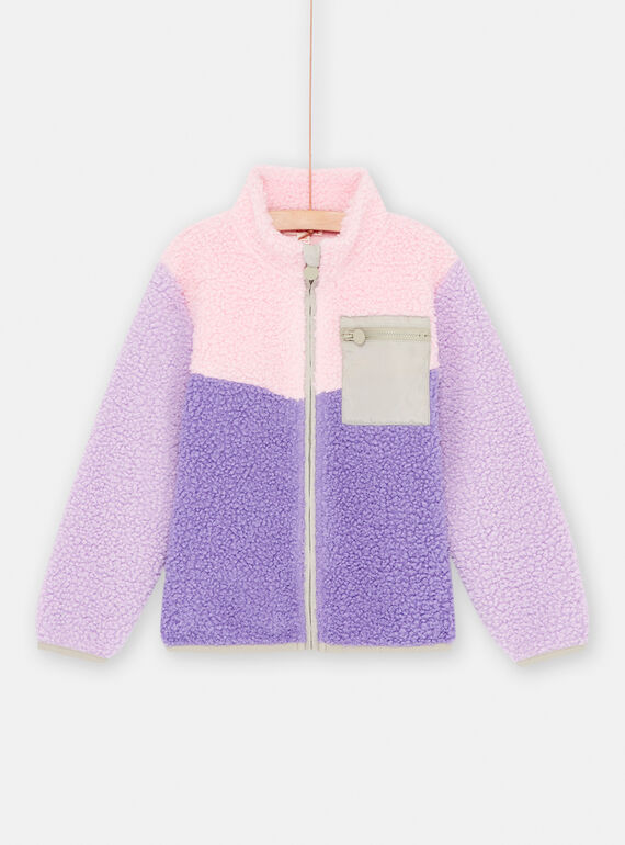 Chaqueta colorblock violeta, rosa y verde de sherpa para niña SAJOCARF2 / 23W901M7CARD326