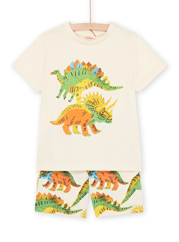 Camiseta y bermudas crema con detalles y estampado de dinosaurios ROPLAENS2 / 23S902P4ENSA002
