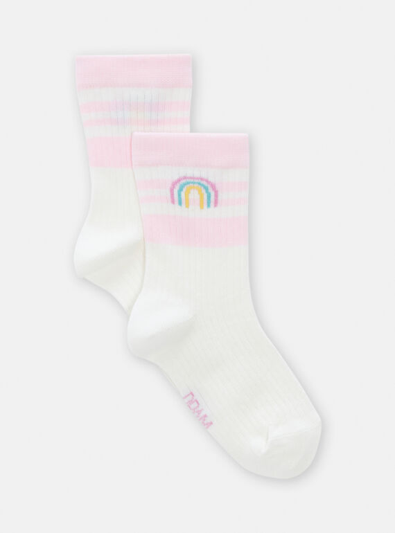 Calcetines de deporte de color crudo y rosa con estampado de arcoíris para niña TYAPOCHO2 / 24SI0184SOQ001