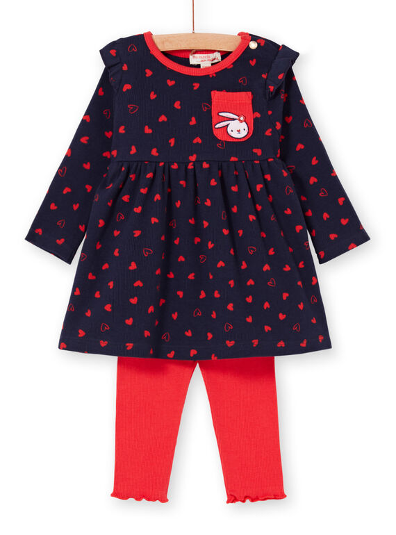 Vestido azul marino y leggings rojos, para bebé niña LIHAENS / 21SG09X1ENS070