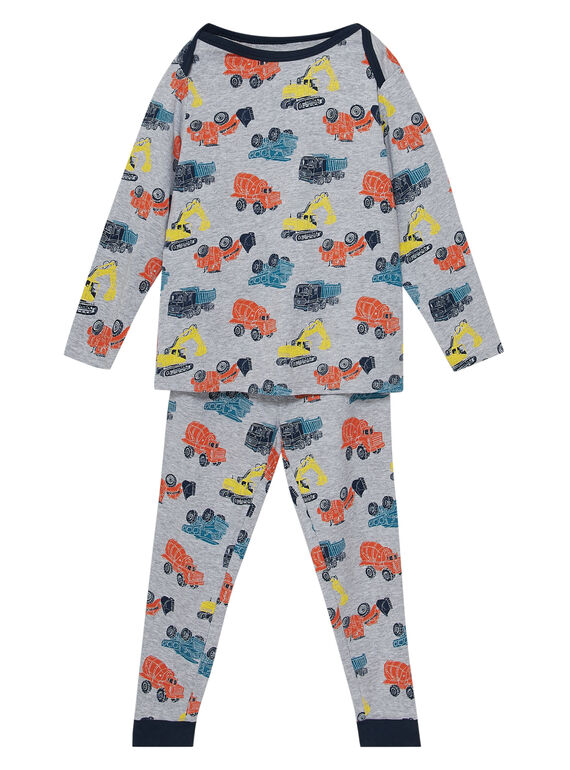 Pijama de canalé de color gris jaspeado para niño JEGOPYJAOP / 20SH1225PYJ943