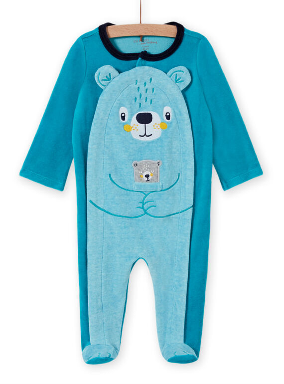 Pelele turquesa de terciopelo con estampado de ositos para bebé niño MEGAGREOUR / 21WH1484GRE202