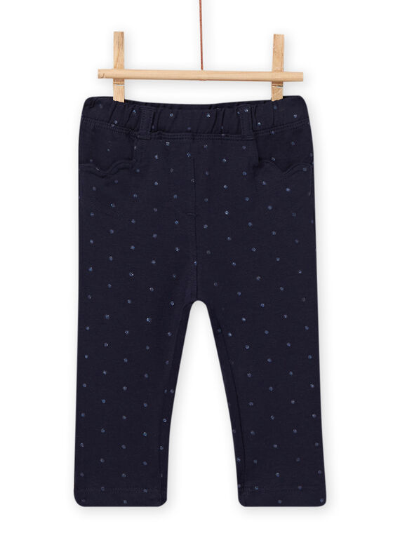 Pantalón azul marino de lunares y bolsillos de corazones para bebé niña NIJOPAN3 / 22SG0962PAN070