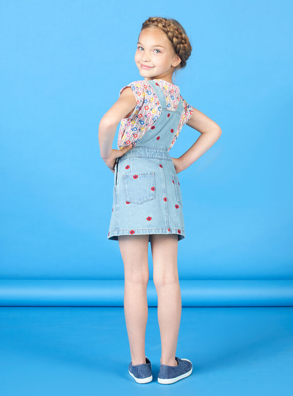 Vestido-peto vaquero bordado para niña LAHAROB1 / 21S901X2ROBP272
