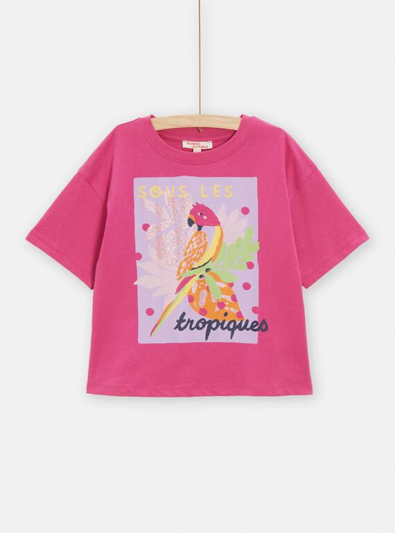 Camiseta de color fucsia con estampado tropical para niña TAJOTI5 / 24S901C2TMC304