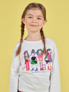 Camiseta de manga abombada de color crudo con estampado de lentejuelas reversibles para niña MAMIXTEE4 / 21W901J5TML001