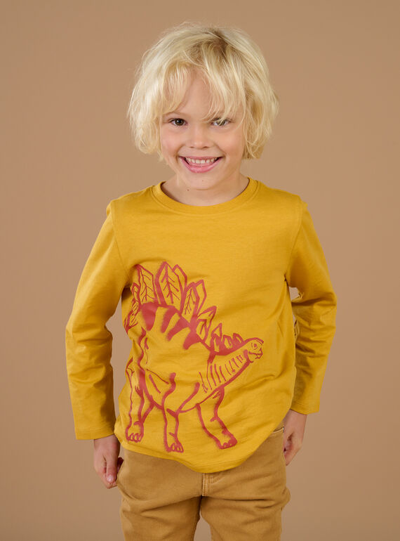 Camiseta amarilla de manga larga con estampado de dinosaurio POJOTEE3 / 22W902B5TML106