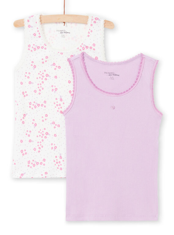 Pack de 2 camisetas de tirantes de color blanco y malva a juego para niña MEFADERIB / 21WH11B3HLI001