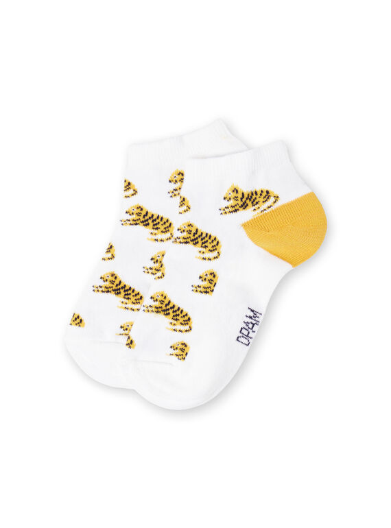 Calcetines cortos blancos y amarillos con estampado de tigres para niño LYOJAUSOQ / 21SI02O1SOQ000