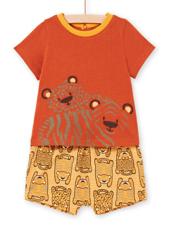 Camiseta y short de color teja y naranja para bebé niño LUTERENS / 21SG10V1ENSF519