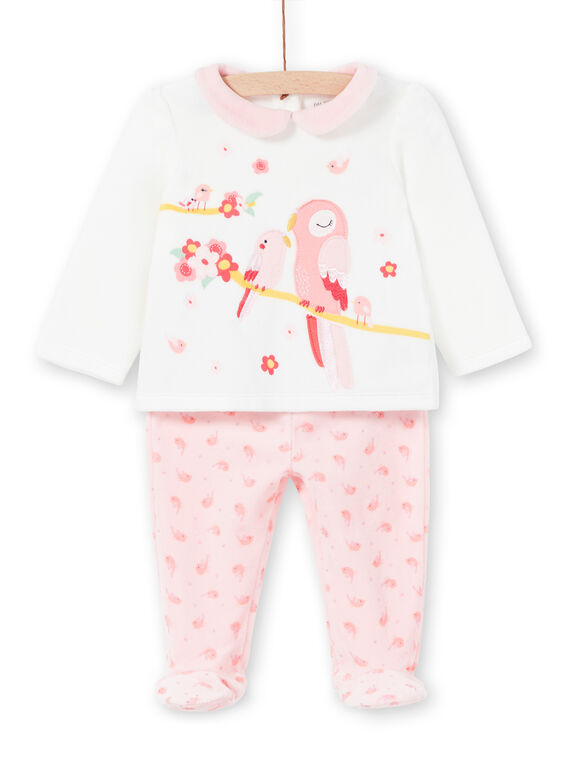 Pijama de terciopelo con estampado de pájaro para bebé niña LEFIPYJAMI / 21SH1311PYJ001