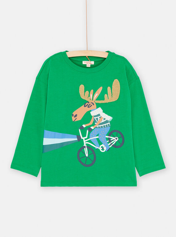 Camiseta verde inglés con estampado de alce para niño SODUTEE1 / 23W902P4TMLG625