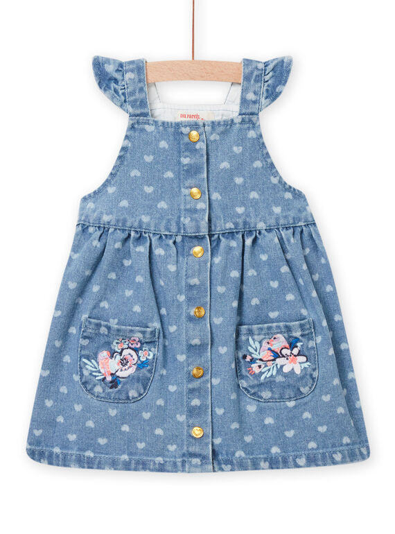 Vestido vaquero con estampado de corazón y bolsillos para bebé niña NIMOROB1 / 22SG09N1ROBP270