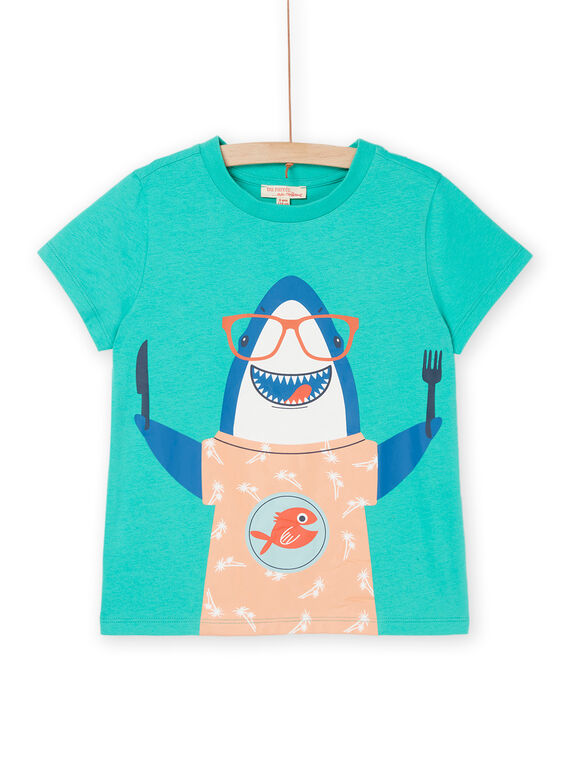 Camiseta turquesa con estampado de tiburón ROJOTI7 / 23S902Z4TMCG607