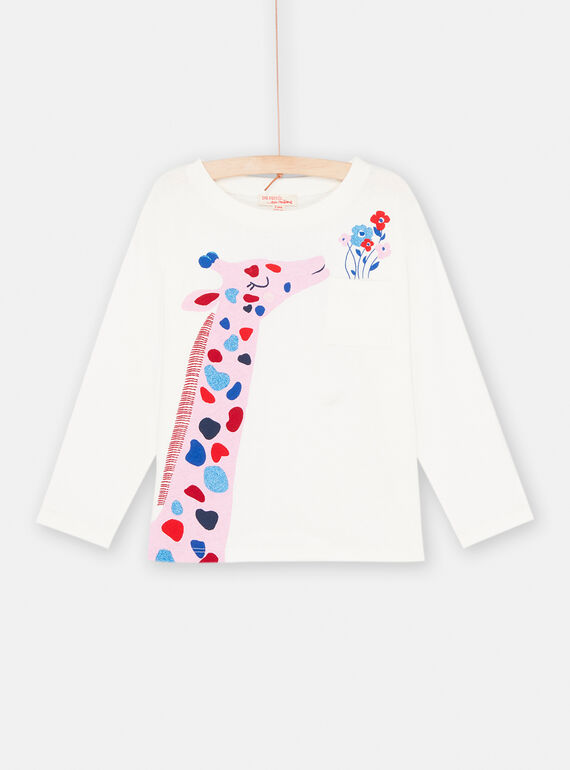 Camiseta de color crudo con estampado de jirafa para niña SAFORTEE4 / 23W901K1TML001