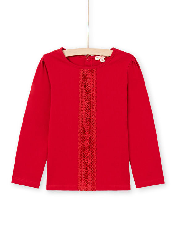 Camiseta de manga larga roja con detalles encaje de para niña MAJOSTEE5 / 21W90124TML511