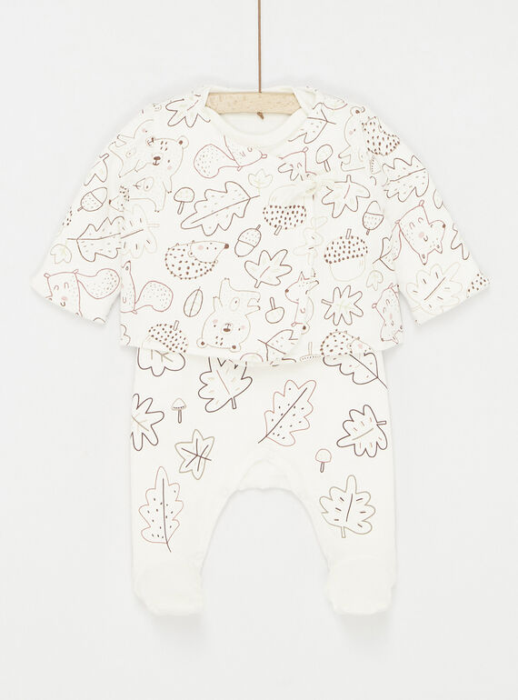 Conjunto reversible de pelele y cárdigan blanco roto con estampado de animales SOU1ENS1 / 23WF0511ENSA001