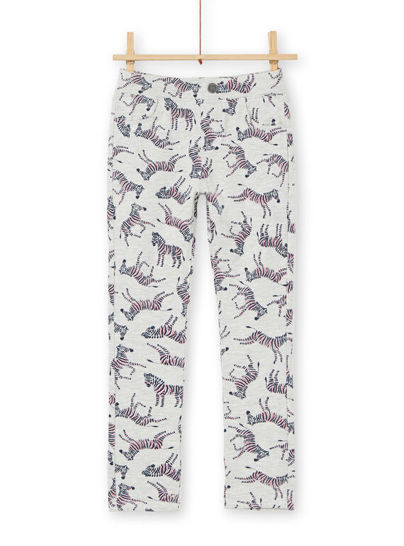 Jegging con estampado de cebra de muletón cepillado, de color gris jaspeado y azul LAJOPANT3 / 21S90132D2B006