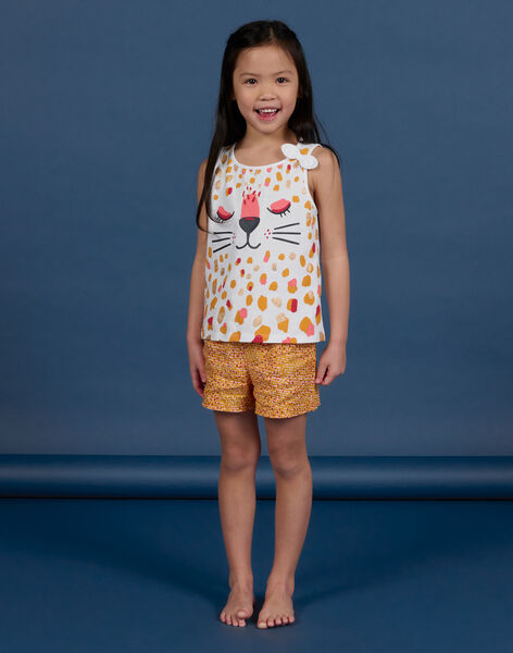 Conjunto pijama de color blanco y naranja de leopardo para niña NEFAPYJNEO / 22SH11HAPYJ000