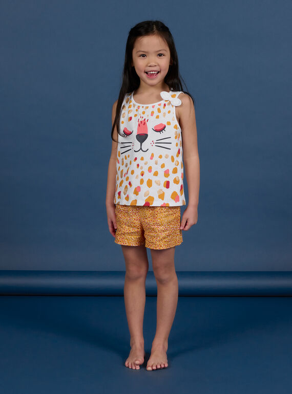 Conjunto pijama de color blanco y naranja de leopardo para niña NEFAPYJNEO / 22SH11HAPYJ000
