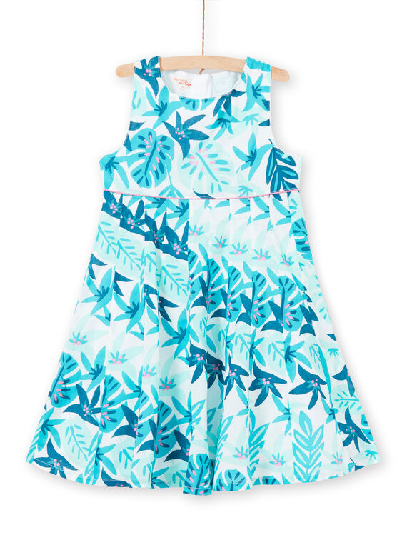 Vestido blanco y azul con estampado de hojas para niña LAVEROB3 / 21S901Q1ROB001