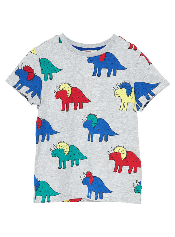 Camiseta de manga corta de color gris jaspeado claro con estampado de dinosaurios para niño JOGRATI1 / 20S902E3TMCJ920
