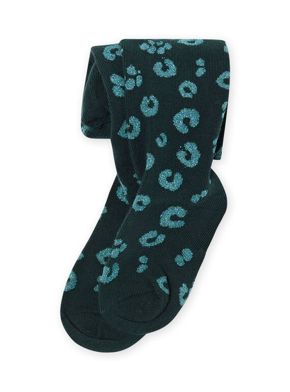 Leotardos de color verde pino con estampado de leopardo irisado para niña MYAKACOL / 21WI01I1COLG633