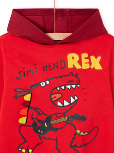 Sudadera-camiseta con capucha de color rojo con estampado de dinosaurio para niño MOFUNSWE / 21W902M1SWEF505