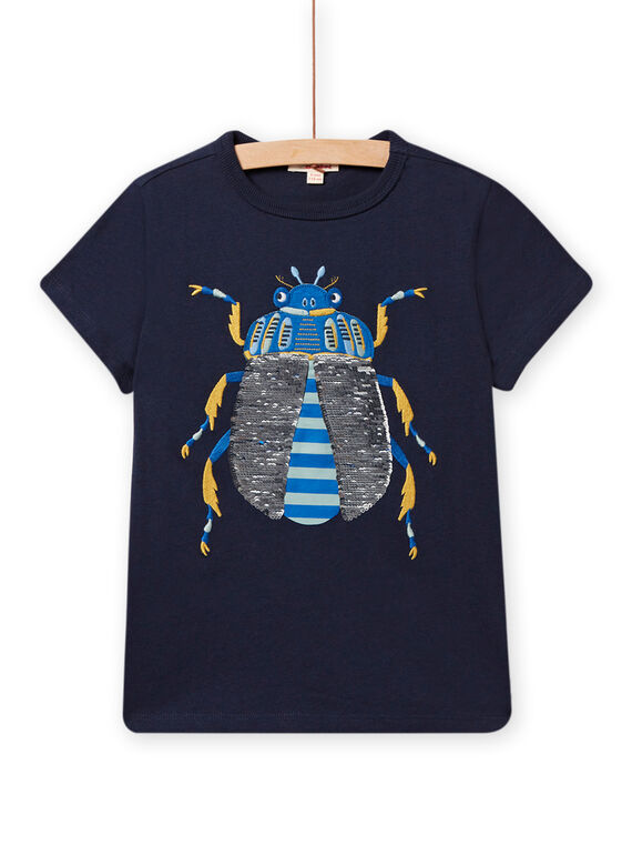 Camiseta de color azul noche con estampado de escarabajo con lentejuelas reversibles para niño NOSANTI5 / 22S902S3TMC705