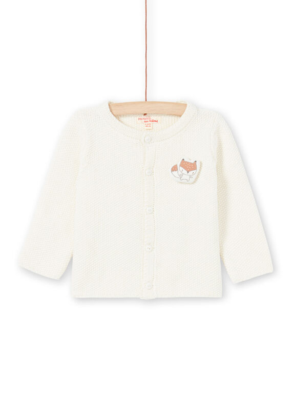 Cárdigan de punto de color crudo con estampado de zorro para recién nacido unisex MOU1GIL2 / 21WF0541GIL001