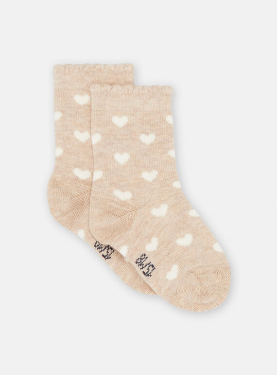 Calcetines beige con estampado de corazón para bebé niña SYIJOSOQ4 / 23WI09M6SOQA012
