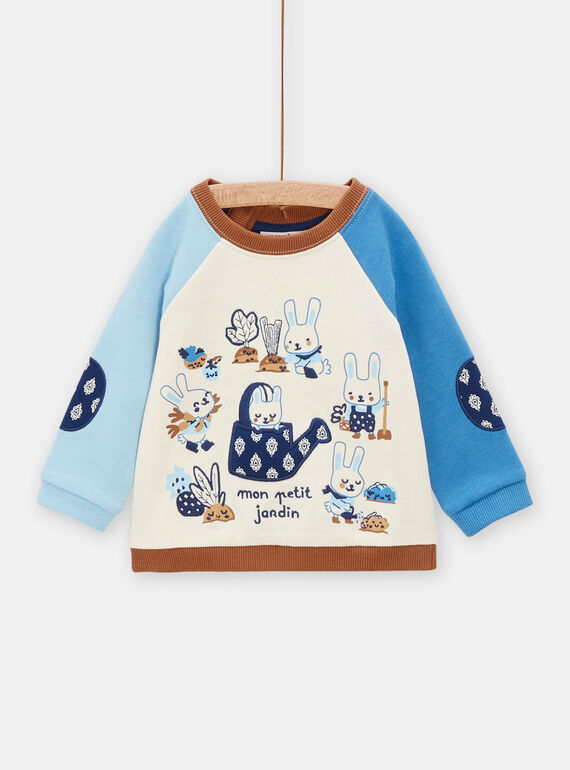 Sudadera de color crudo oscuro y azul con estampado de fantasía para bebé niño TUDESWE / 24SG10J1SWE003