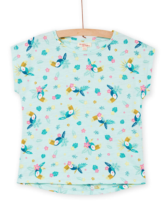 Camiseta azul hielo con estampado de loro y floral para niña NAJOTI8 / 22S901C3TMC219