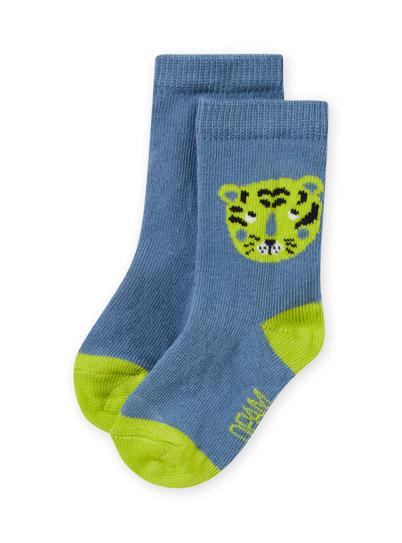 Calcetines de color celeste y verde con estampado de tigre para bebé niño MYUJOCHOU2 / 21WI101BSOQ020