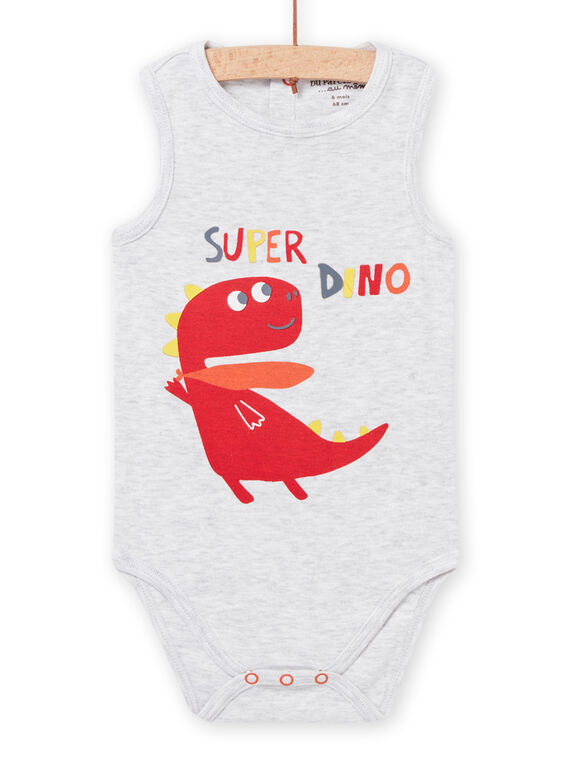 Body con estampado de dinosaurio gris jaspeado para bebé niño NEGABODSUP / 22SH14J5BDLJ920