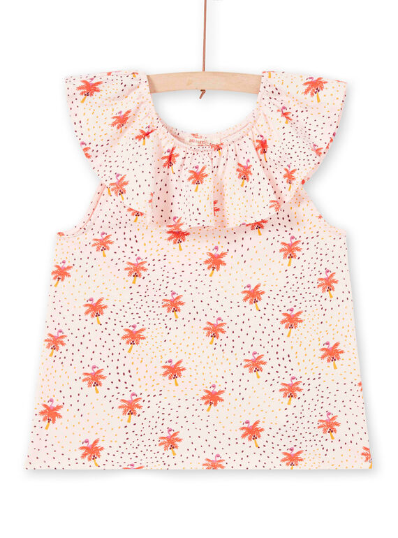 Camiseta nude con cuello avolantado y estampado de flamenco y palmera para niña LATERTI1 / 21S901V1TMCD322