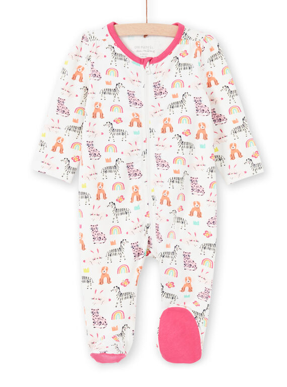 Pelele de color crudo con estampado de animales, arco iris y coronas de colores para bebé niña MEFIGREANI / 21WH1333GRE001