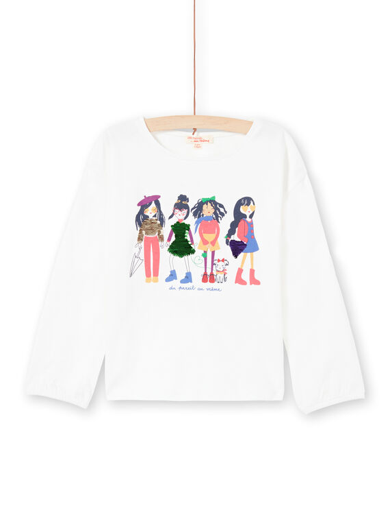 Camiseta de manga abombada de color crudo con estampado de lentejuelas reversibles para niña MAMIXTEE4 / 21W901J5TML001