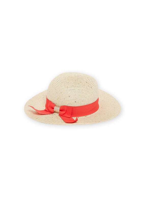 Sombrero de rafia de color natural y rojo RYAHAT1 / 23SI01B2CHA009