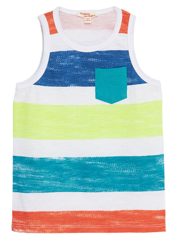Camiseta de tirantes de color blanco con rayas estampadas para niño JOMARDEB / 20S902P1DEB000