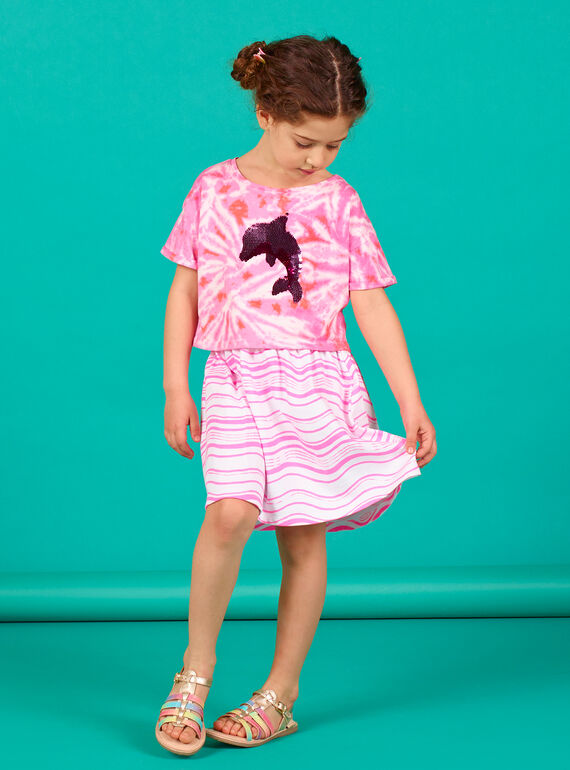 Falda de rayas de color rosa flúor y blanco LABONJUP2 / 21S901W1JUP000