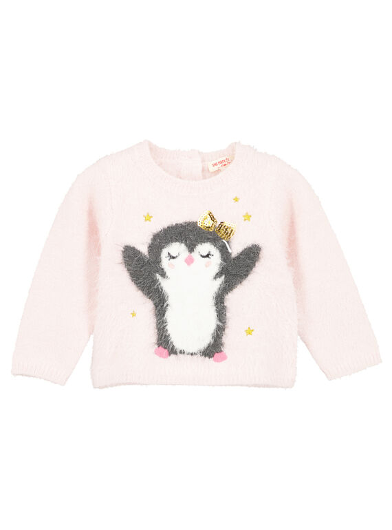 Jersey de color rosa pastel con lúrex para niña recién nacida GIBLAPULL / 19WG09S1PULD310