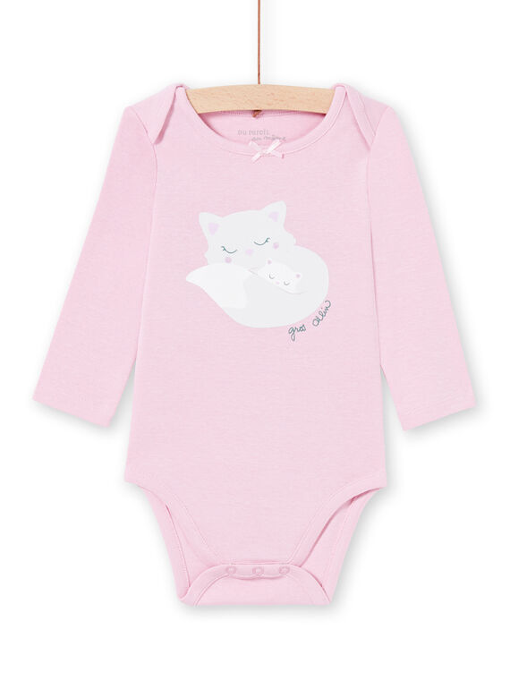 Body de manga larga de color parma con estampado de gatos para bebé niña MEFIBODMAM / 21WH13B5BDLH702