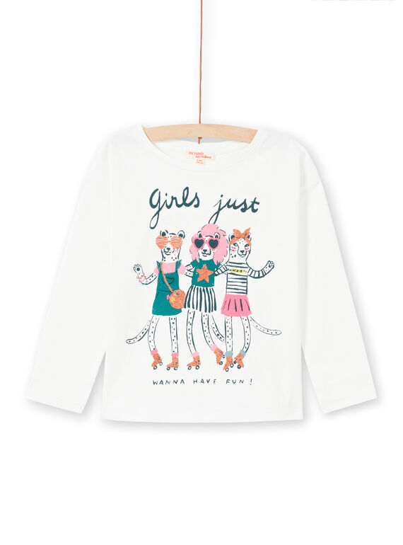 Camiseta de manga larga de color crudo con estampado de animales de fantasía para niña MAKATEE4 / 21W901I3TML001