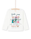 Camiseta de manga larga de color crudo con estampado de animales de fantasía para niña MAKATEE4 / 21W901I3TML001