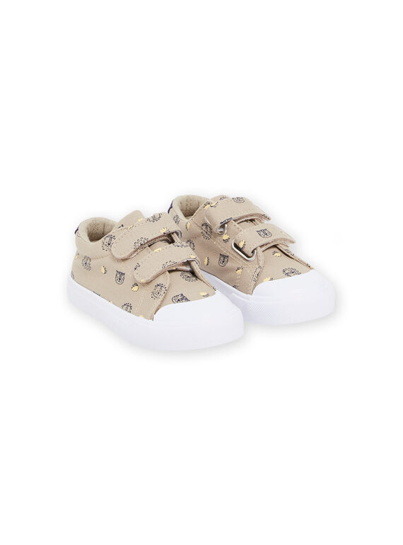 Zapatillas de tela beige con estampado de tigres y leones RUTOILAOP / 23KK3873D16080