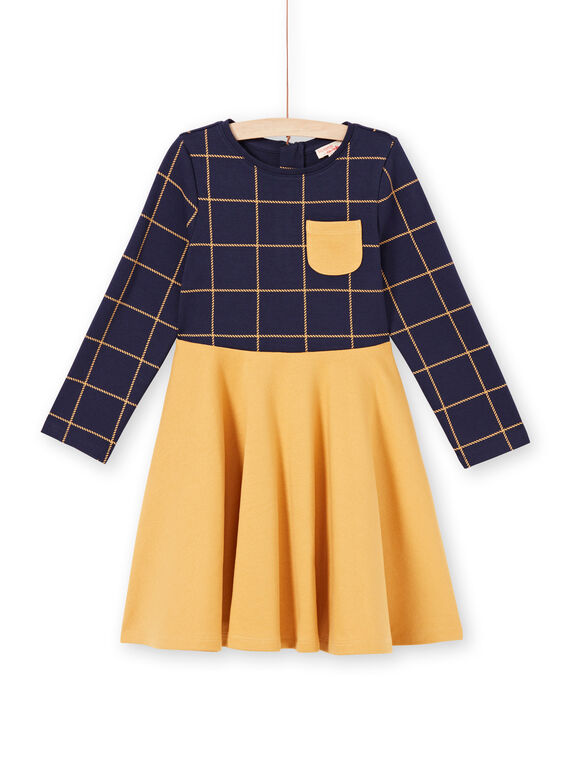 Vestido de manga larga bicolor de color azul noche y amarillo para niña MAJOROB5 / 21W90123ROBC205