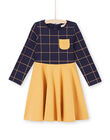 Vestido de manga larga bicolor de color azul noche y amarillo para niña MAJOROB5 / 21W90123ROBC205