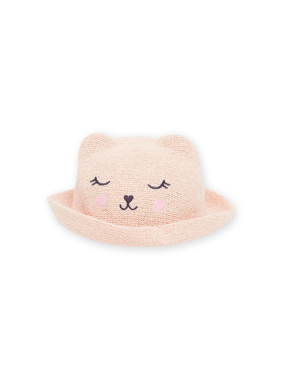 Sombrero rosa pastel de rafia con estampado de cara de gato RYIJOCHA2 / 23SI09C2CHAD310