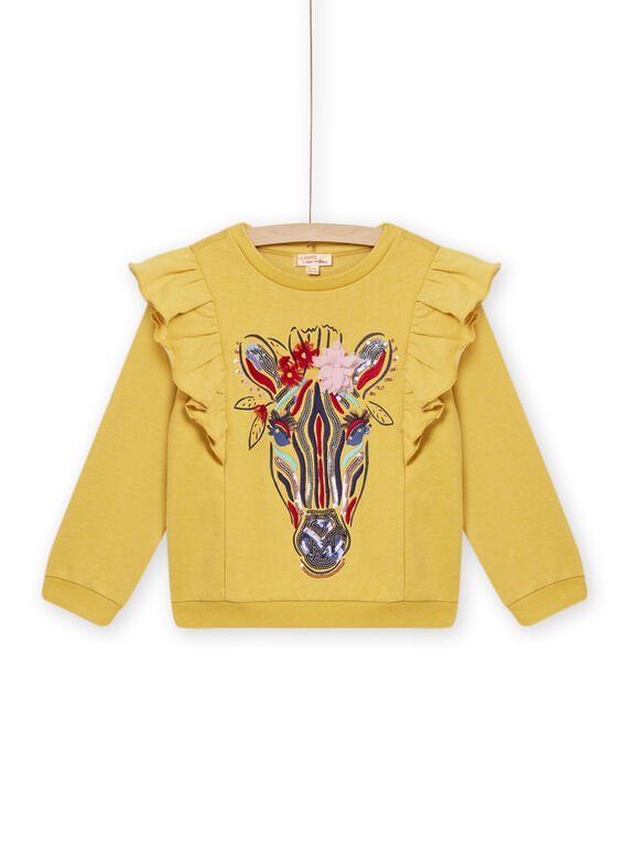 Sudadera color topacio con dibujo de cebra y con volantes para niña NALUSWEA1 / 22S901P2SWEB118